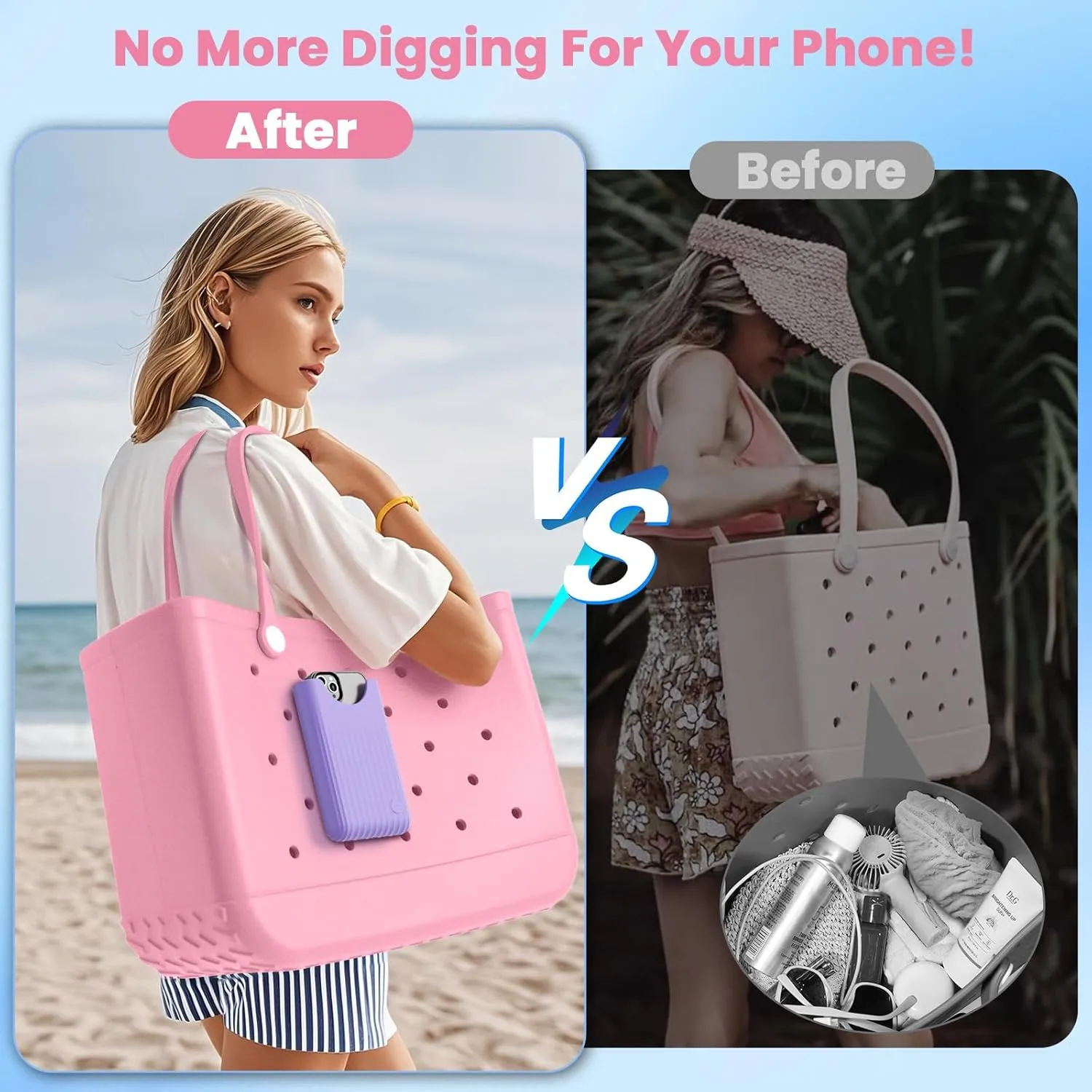 OUTXE Phone Holder for Bogg Bag, Cell Phone Holder Insert Accessory with Locking Buckle Compatible with L/XL/Original/Baby Bogg & Simple Modern Bag, No More Digging for Smartphone (Lilac Purple)