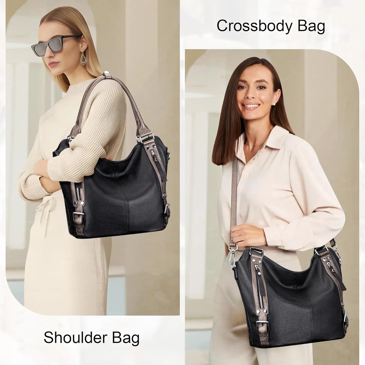 Over Earth Genuine Leather Handbags for Women Hobo Shoulder Bags Ladies Tote Bag