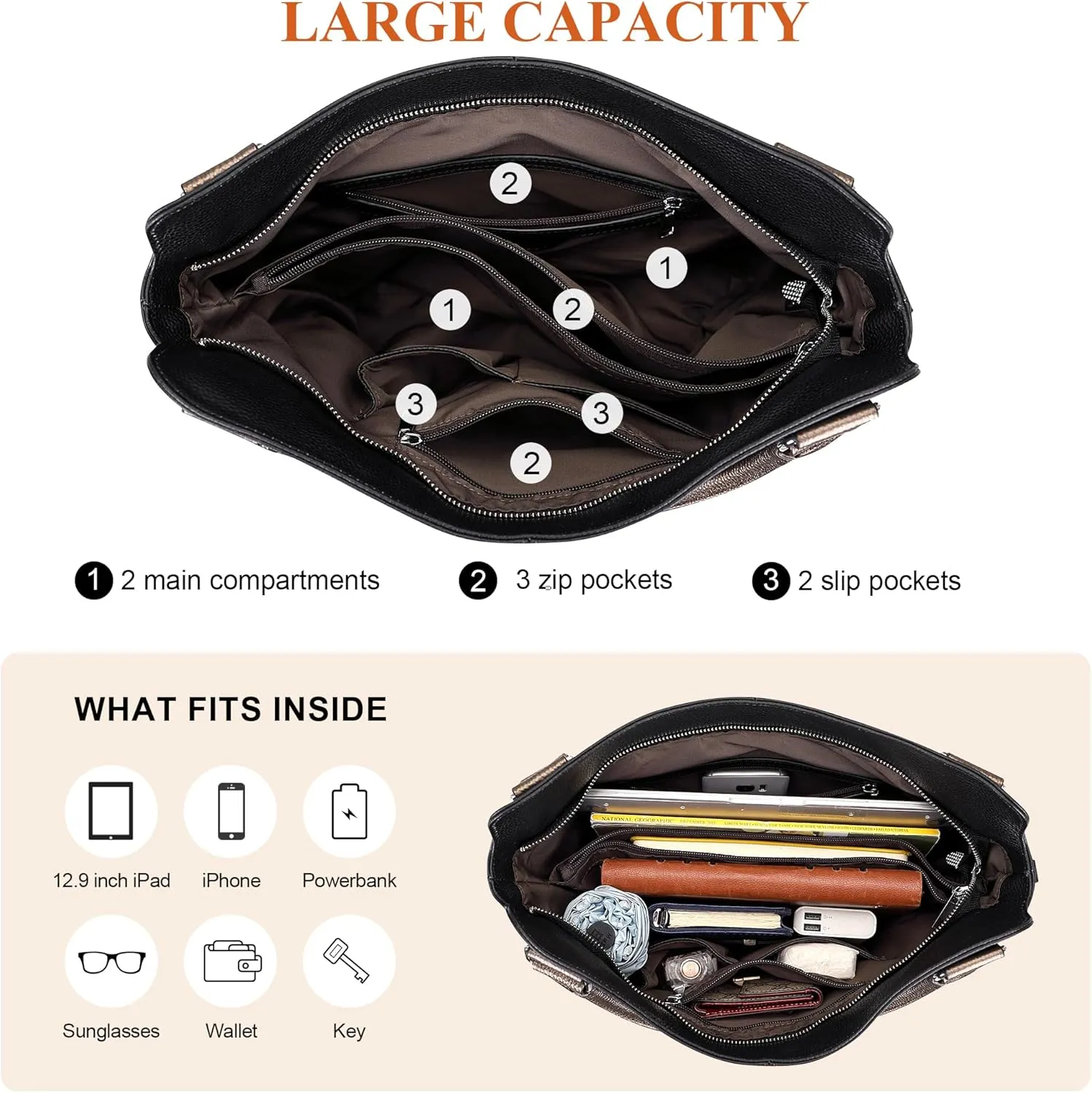 Over Earth Genuine Leather Handbags for Women Hobo Shoulder Bags Ladies Tote Bag