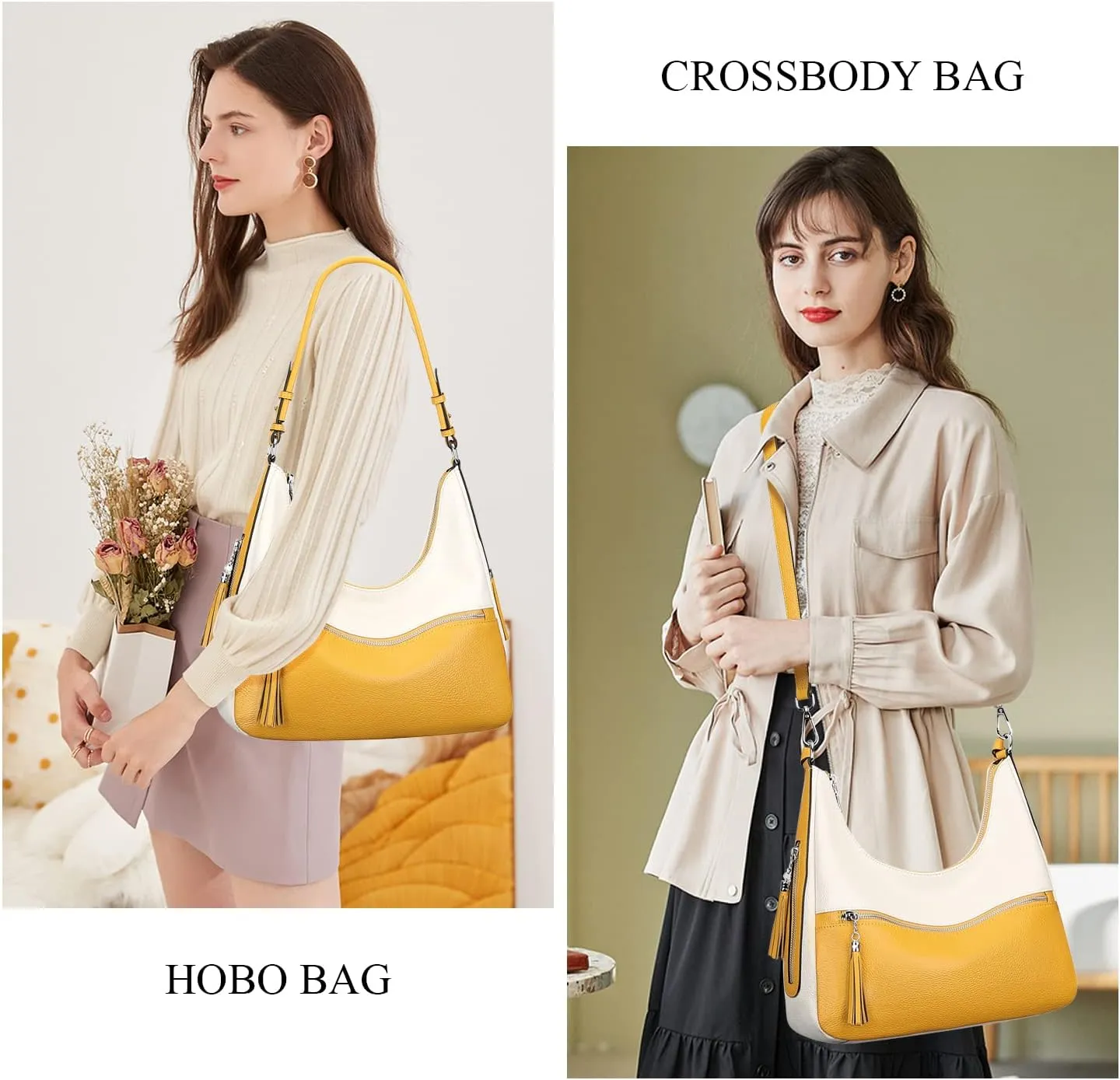 Over Earth Genuine Leather Hobo Bags for Women Medium Soft Purses Casual Shoulder Bag and Handbags