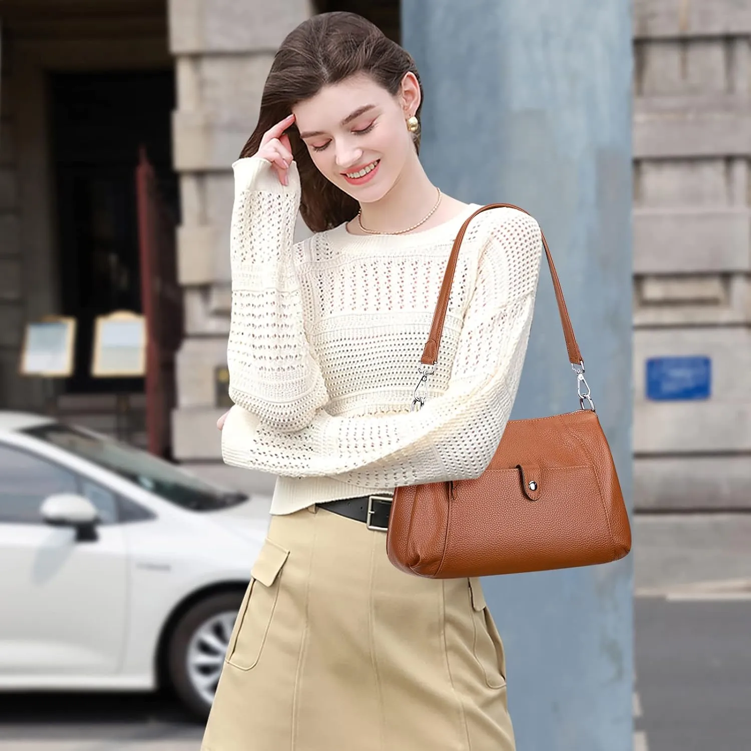 Over Earth Genuine Leather Small Hobo Crossbody Bags for Women Shoulder Purses and Handbags