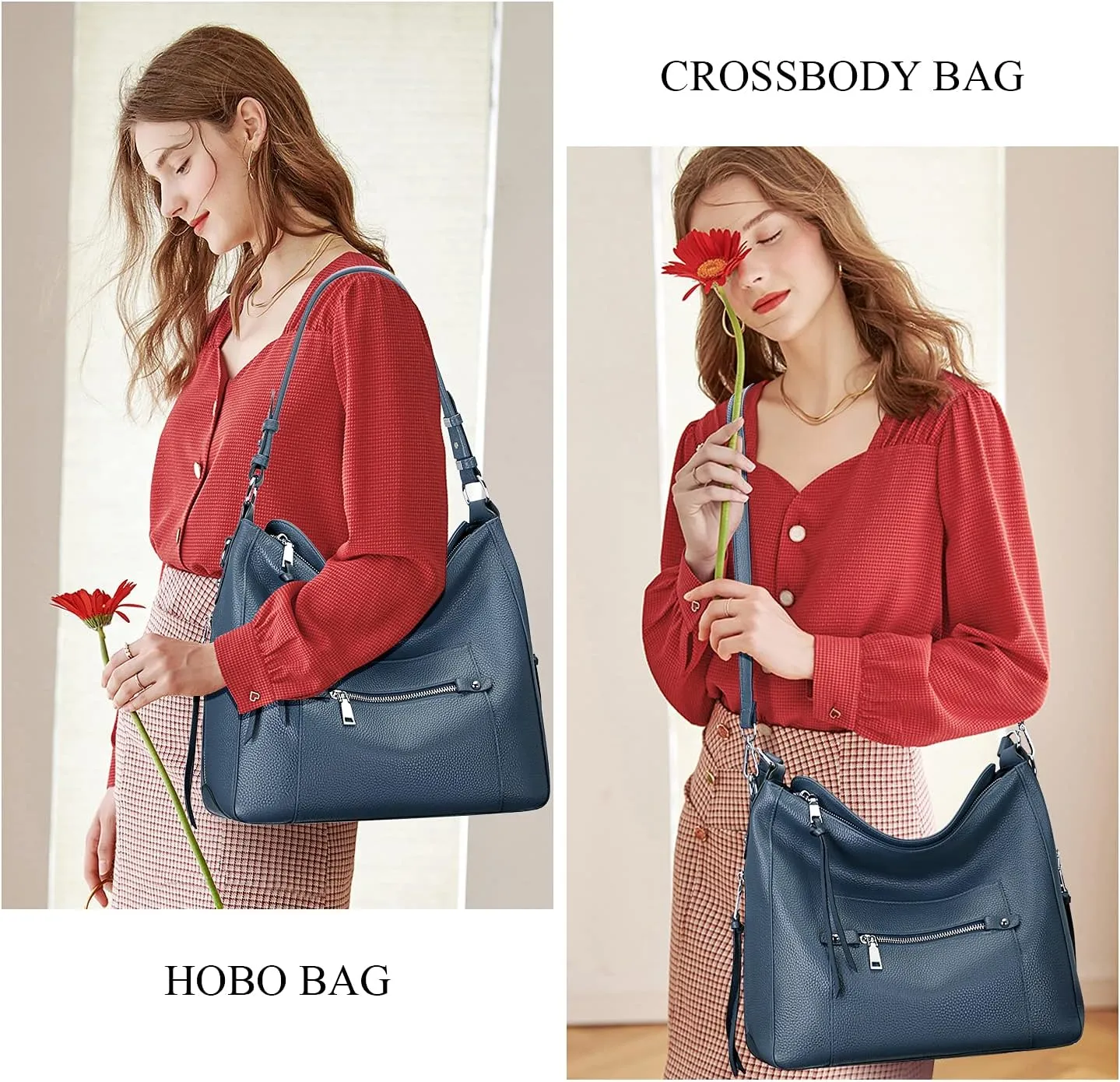 Over Earth Hobo Purses and Handbags for Women Genuine Leather Shoulder Bag Crossbody Purse