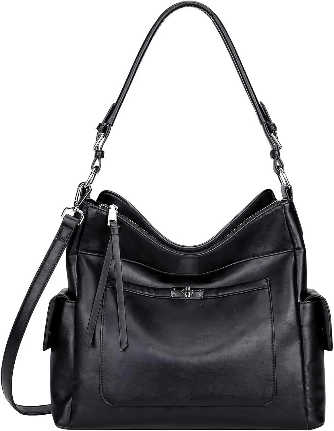 Over Earth Leather Hobo Purses and Handbags for Women Ladies Shoulder Crossbody Purse(O116E-2G Black)