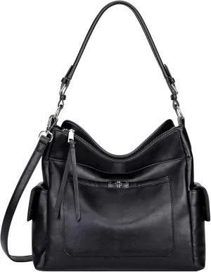 Over Earth Leather Hobo Purses and Handbags for Women Ladies Shoulder Crossbody Purse(O116E-2G Black)
