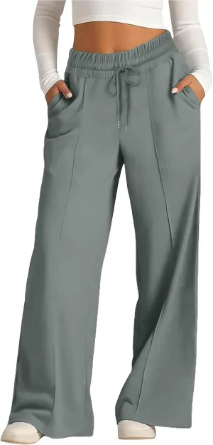 Oversized Wide Leg Sweatpants Women Elastic Drawstring Straight Leg Sweatpants Low Waisted Baggy Lounge Pants Pocket