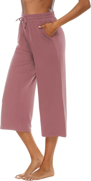 OYANUS Capris for Women Casual Summer Loose Comfy Drawstring Wide Leg Capri Pants with Pockets