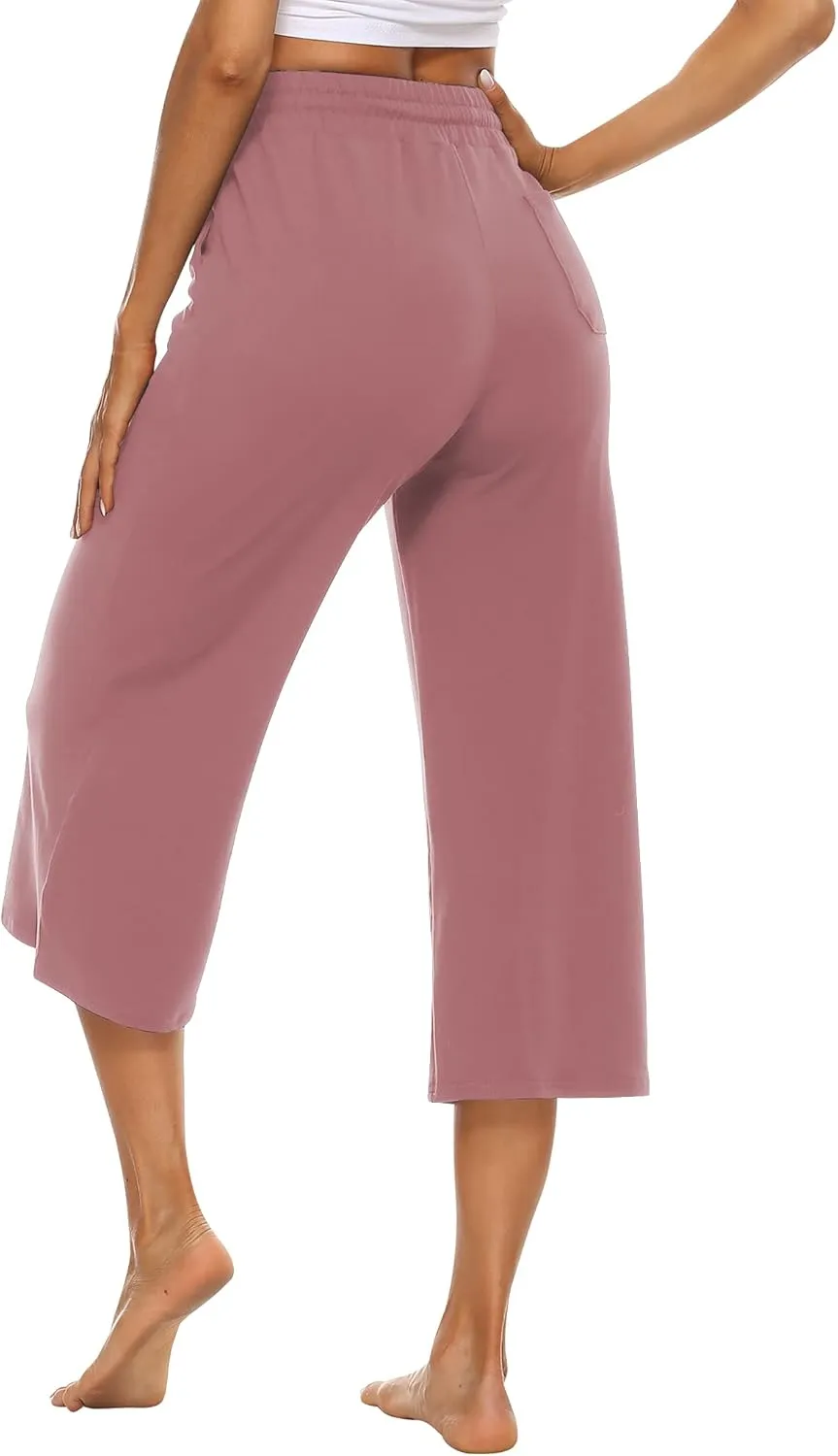 OYANUS Capris for Women Casual Summer Loose Comfy Drawstring Wide Leg Capri Pants with Pockets