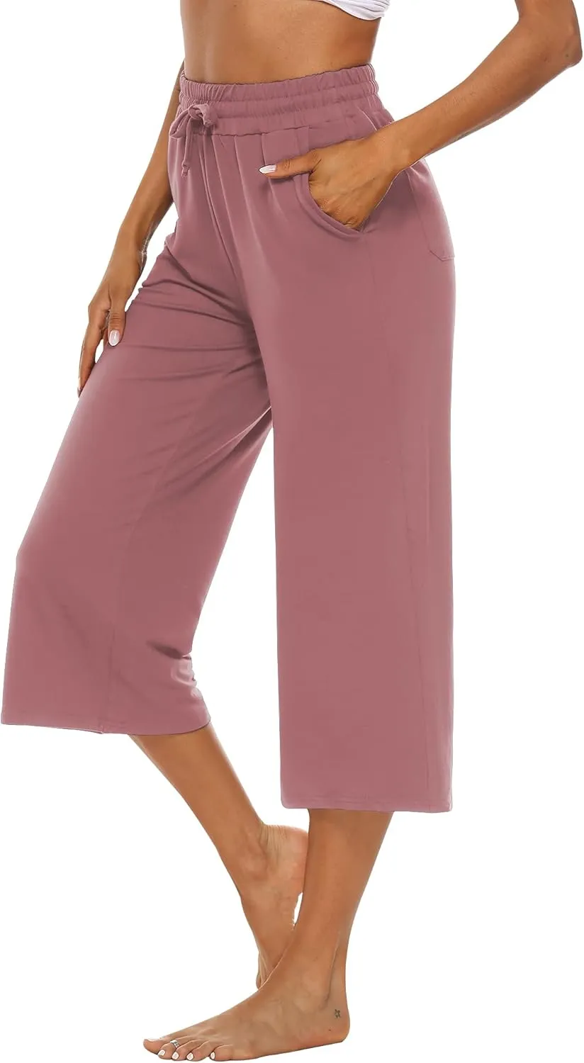 OYANUS Capris for Women Casual Summer Loose Comfy Drawstring Wide Leg Capri Pants with Pockets