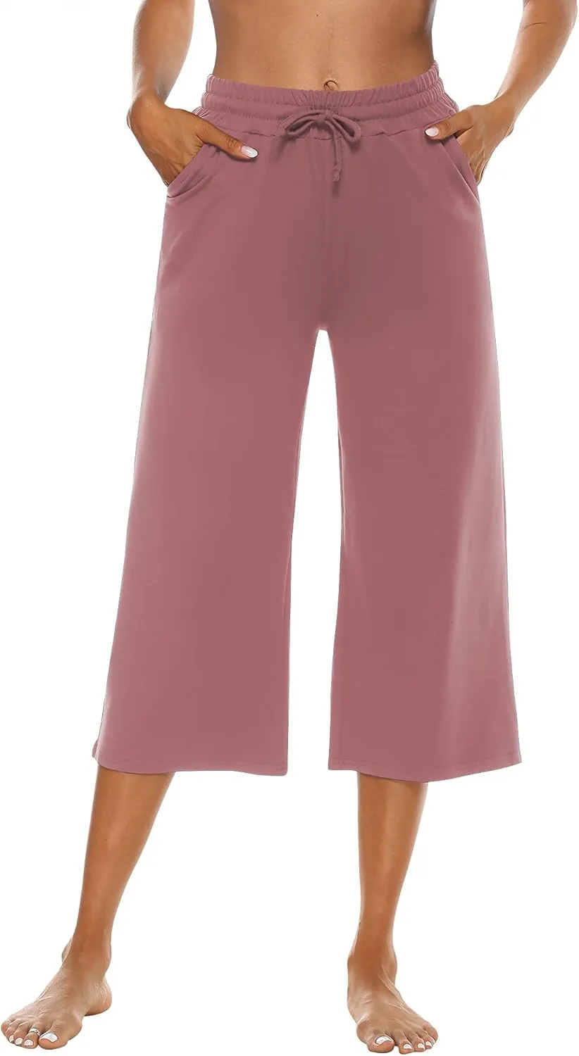 OYANUS Capris for Women Casual Summer Loose Comfy Drawstring Wide Leg Capri Pants with Pockets