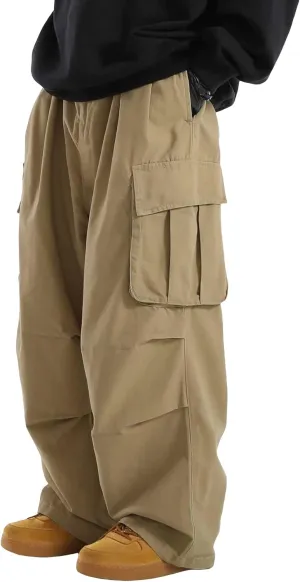 OYOANGLE Men's Drawstring Elastic Waist Flap Pockets Streetwear Baggy Cargo Pants Joggers Hiking Trousers