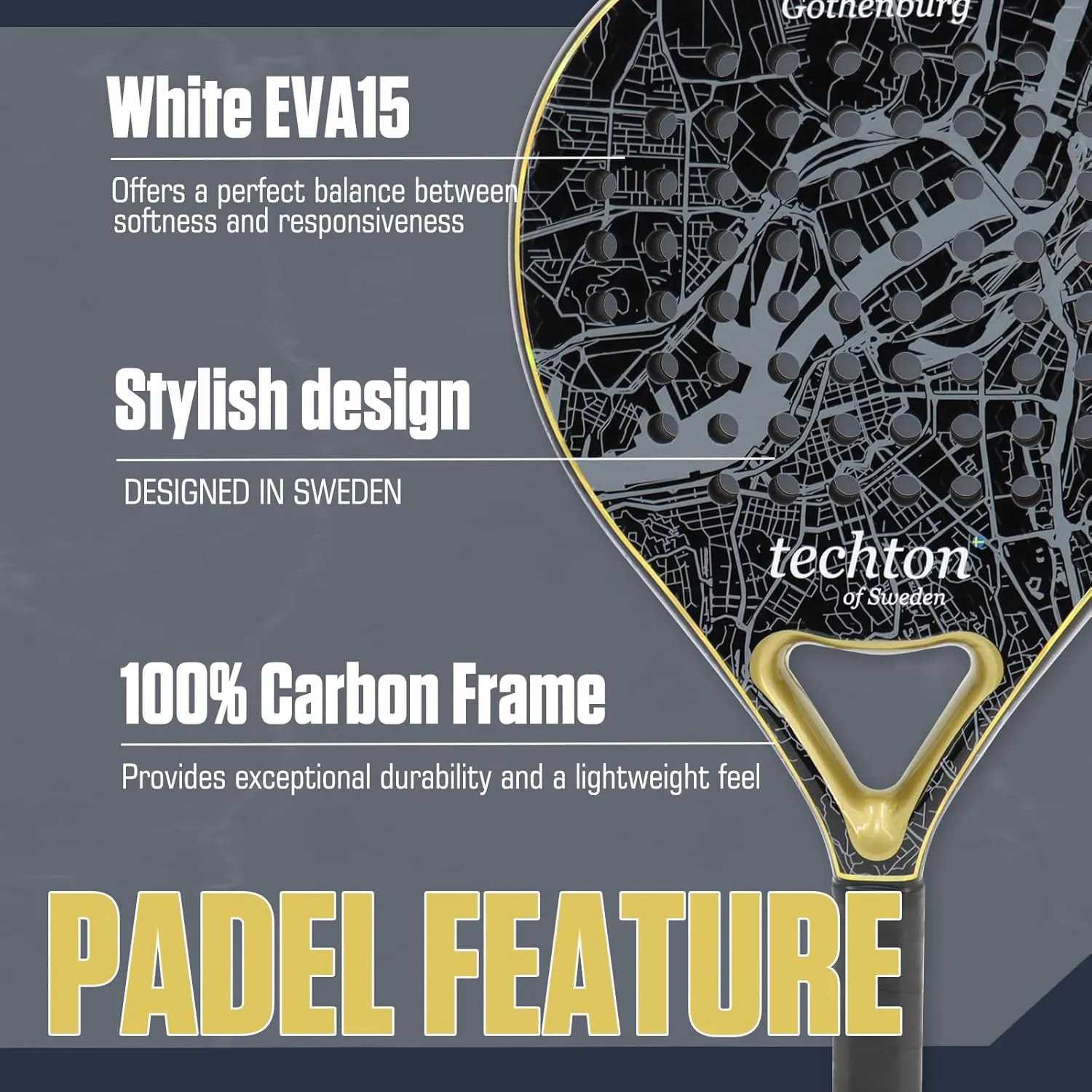 Padel Racket with 3K 12K Carbon Fiber Surface & EVA Memory Foam Core – Lightweight, Well-Balanced Paddle for Beginners and Intermediate Players – Includes Carry Bag