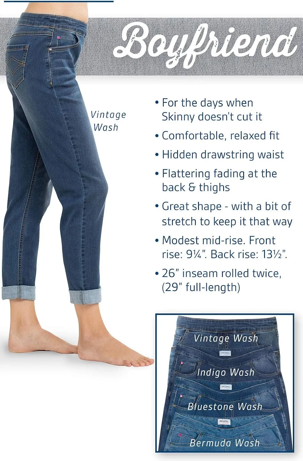 PajamaJeans Boyfriend Jeans for Women - Elastic Waist Jeans