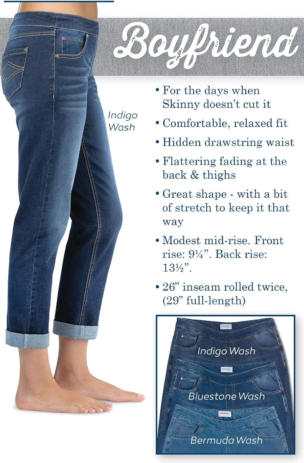PajamaJeans Boyfriend Jeans for Women - Elastic Waist Jeans