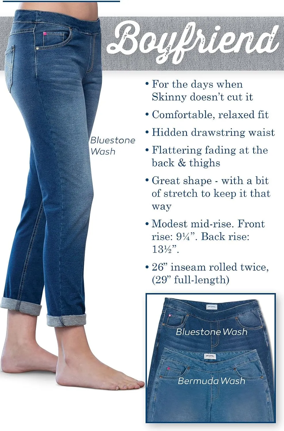 PajamaJeans Boyfriend Jeans for Women - Elastic Waist Jeans