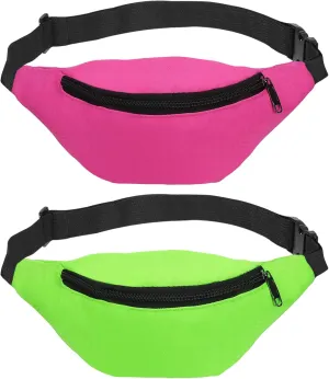 PATIKIL 80s Fanny Pack for Women, 2 Pack Adjustable Waist Bag 90s Fanny Pack for Party, Running, Pink, Green