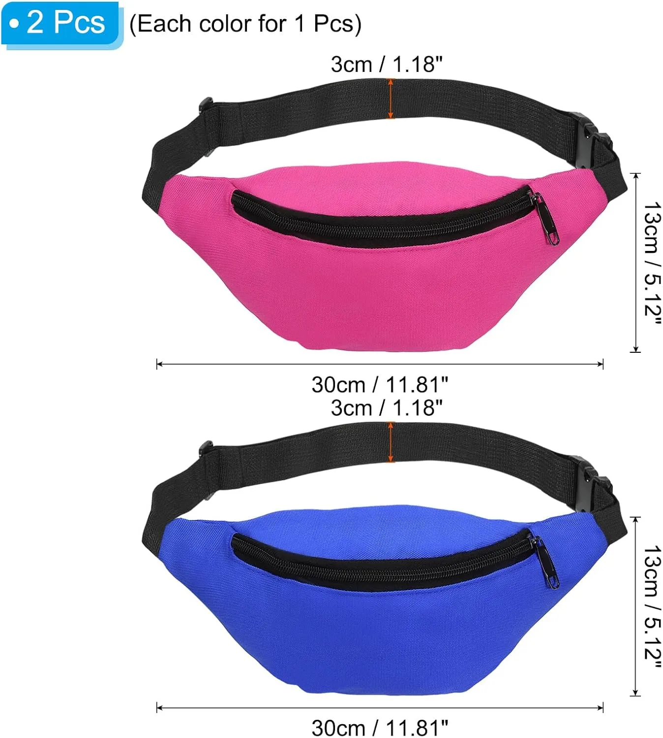 PATIKIL 80s Fanny Pack for Women, 2 Pack Adjustable Waist Bag 90s Fanny Pack for Party, Running, Pink, Sky Blue