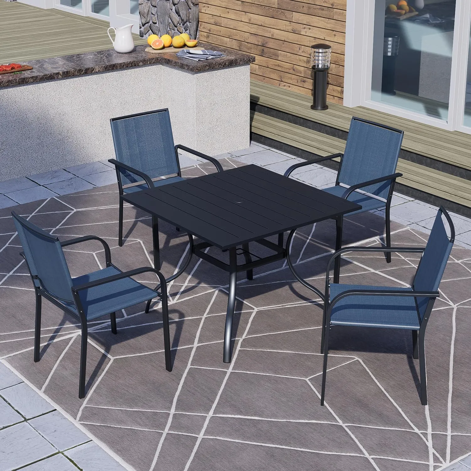 Patio Dining Chairs Set of 2 with Textilene mesh Fabric, Outdoor Space Saving Lawn Chairs for Porch Garden Backyard Poolside Sling Chairs,Blue