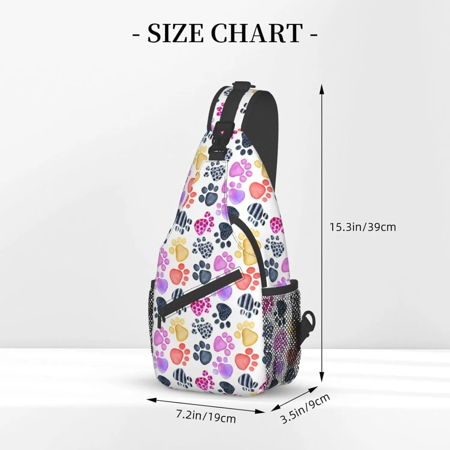 Paw Print Sling Bag Crossbody Backpack Seamless Pattern with Watercolor Animals Footprints Colored Dog Paw Print Travel Hiking Daypack Cute Animal Claws Chest Bag Shoulder Bag for Women Men