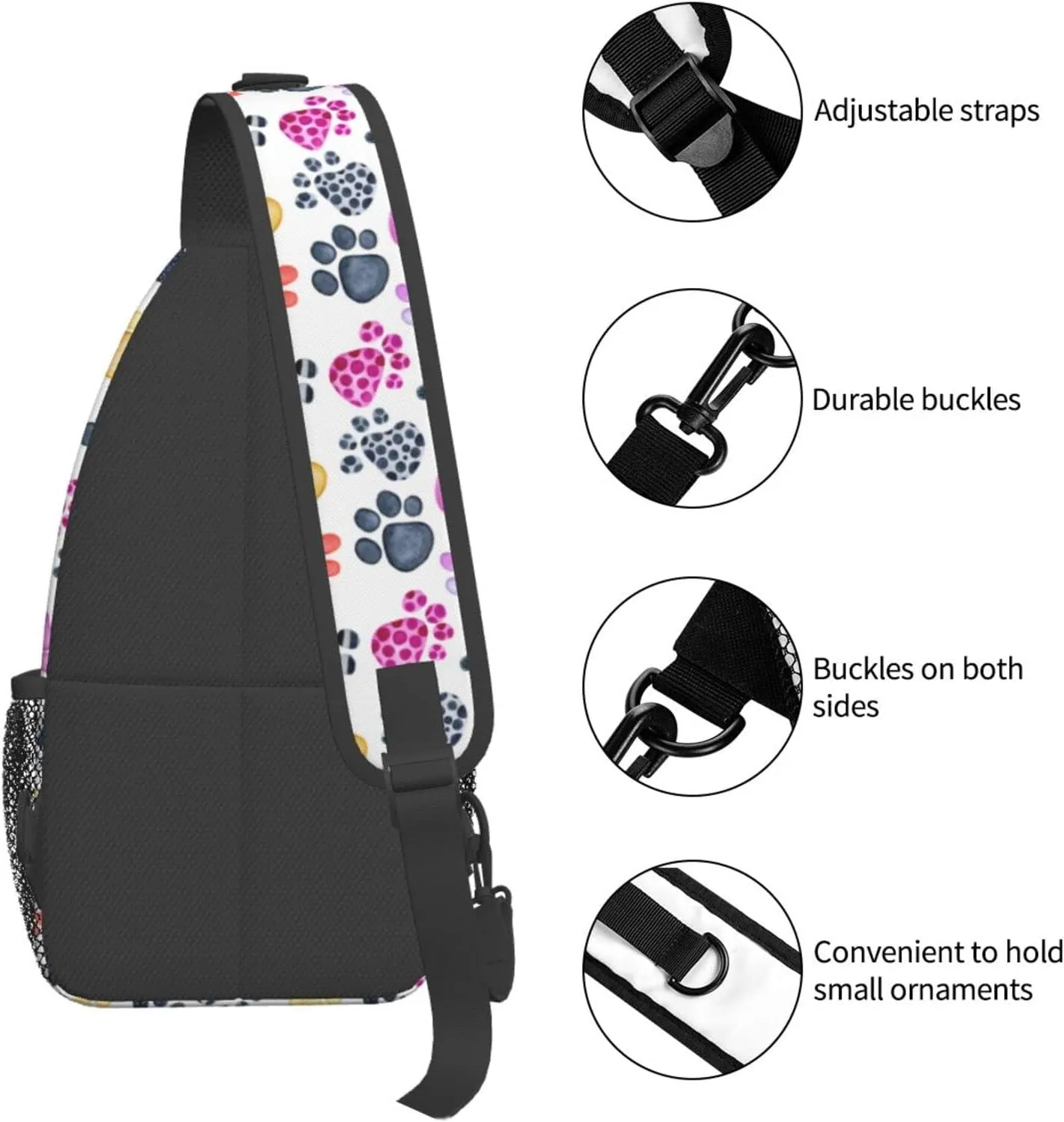 Paw Print Sling Bag Crossbody Backpack Seamless Pattern with Watercolor Animals Footprints Colored Dog Paw Print Travel Hiking Daypack Cute Animal Claws Chest Bag Shoulder Bag for Women Men