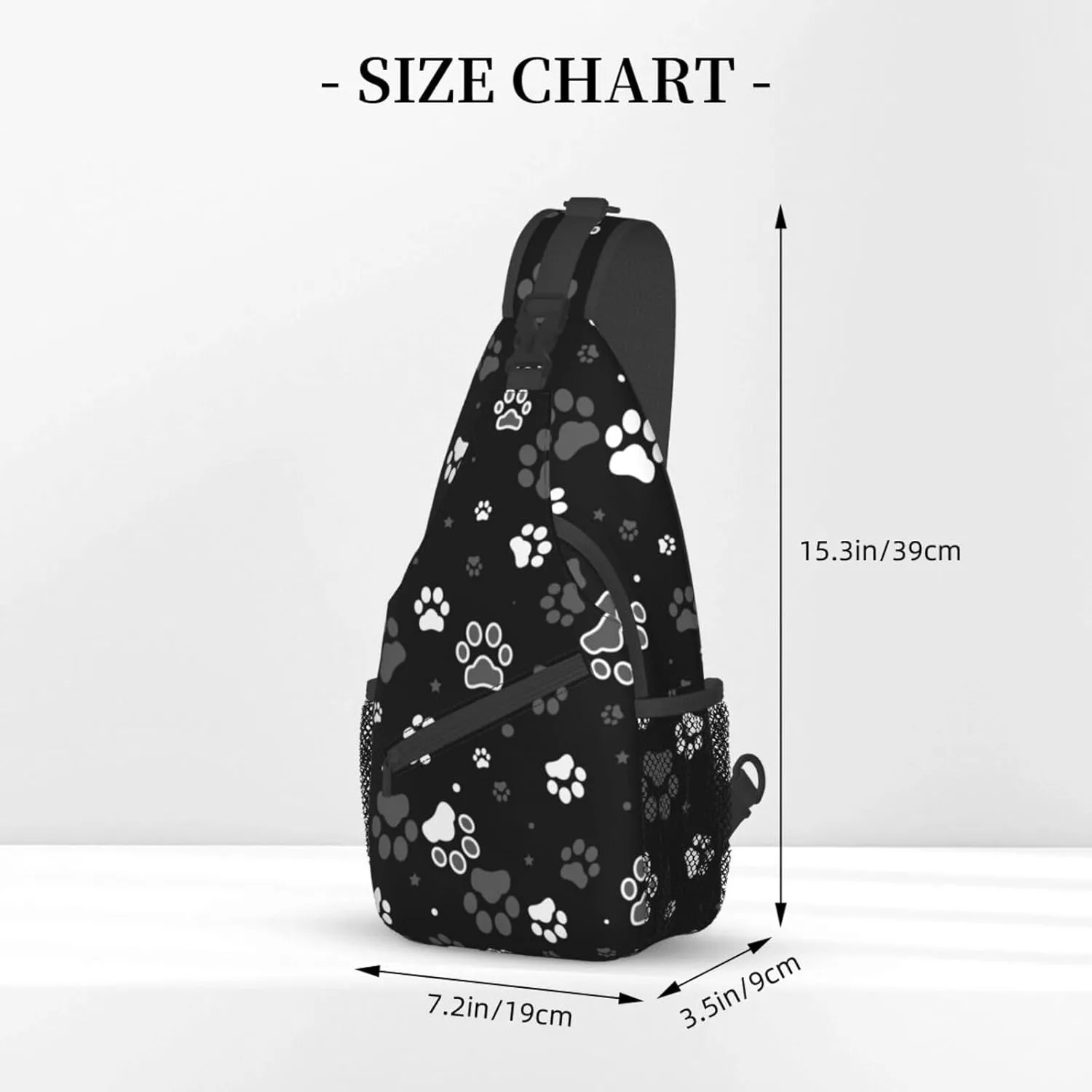 Paw Print Sling Bag Crossbody Backpack,Dog Paw Print and Star on Black Background Chest Bag Adjustable Casual Shoulder Backpack Cute Animal Footprint Travel Hiking Daypack