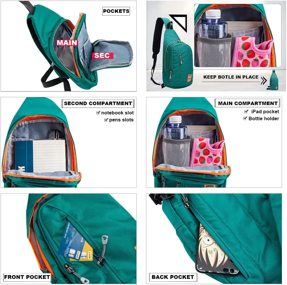Peicees Small Sling Backpack Waterproof Unisex Shoulder Bag Chest Crossbody Daypack