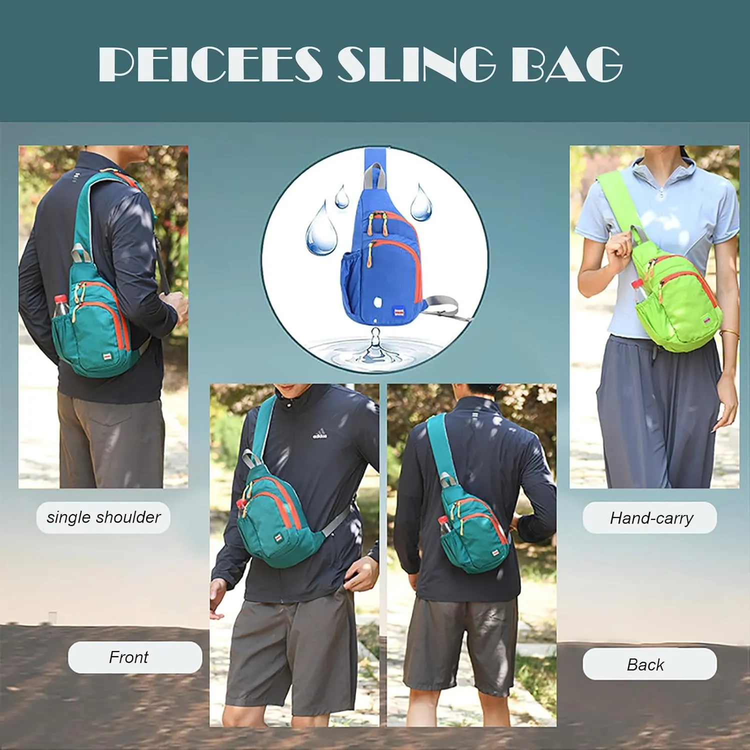 Peicees Small Sling Backpack Waterproof Unisex Shoulder Bag Chest Crossbody Daypack