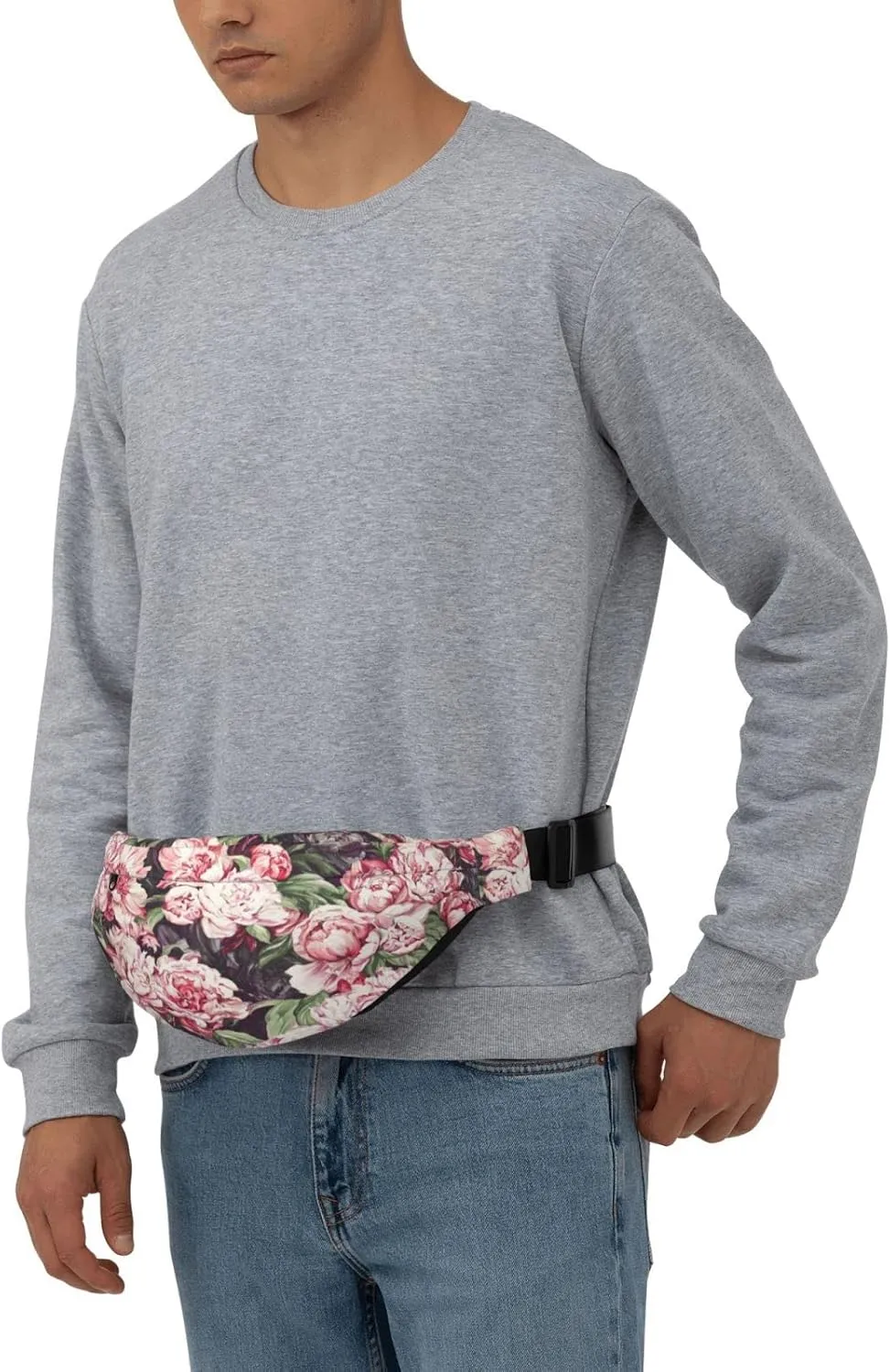 Peony Artwork Hand Drawn Paint_å‰¯æœ¬ Large Crossbody Fanny Pack Belt Bag With 3 Zipper Pockets, Gifts For Sports Festival Workout Traveling Running Casual Hands Free Waist Pack Wallets Phone Bag