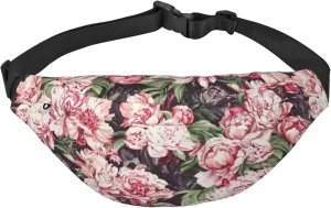 Peony Artwork Hand Drawn Paint_å‰¯æœ¬ Large Crossbody Fanny Pack Belt Bag With 3 Zipper Pockets, Gifts For Sports Festival Workout Traveling Running Casual Hands Free Waist Pack Wallets Phone Bag