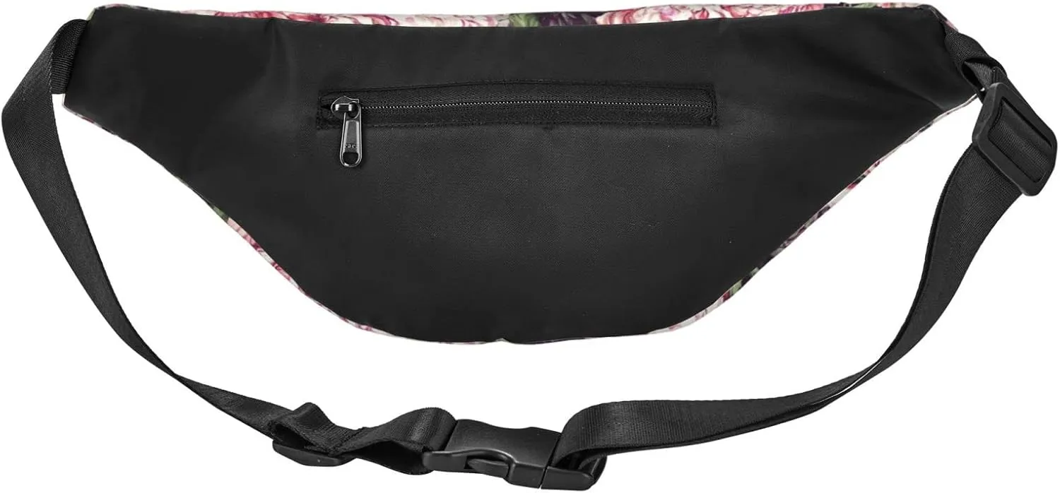 Peony Artwork Hand Drawn Paint_å‰¯æœ¬ Large Crossbody Fanny Pack Belt Bag With 3 Zipper Pockets, Gifts For Sports Festival Workout Traveling Running Casual Hands Free Waist Pack Wallets Phone Bag