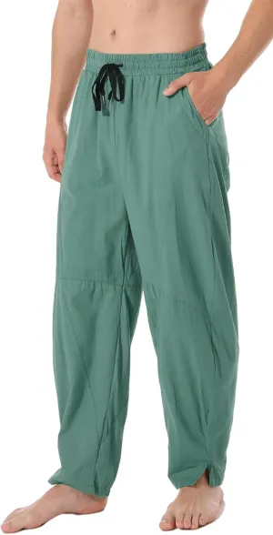 perdontoo Men's Linen Cotton Loose Fit Casual Lightweight Elastic Waist Summer Beach Pants