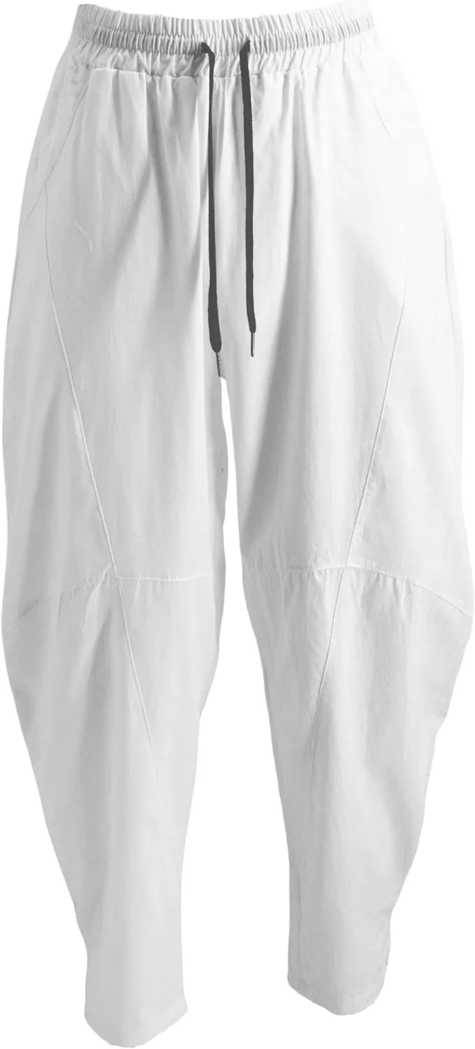 perdontoo Men's Linen Cotton Loose Fit Casual Lightweight Elastic Waist Summer Beach Pants
