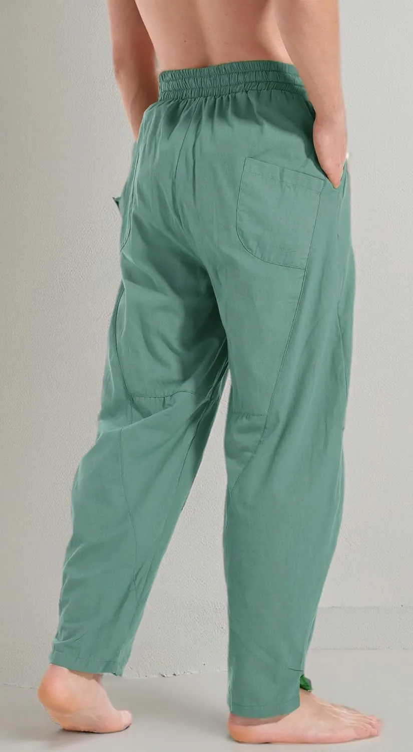 perdontoo Men's Linen Cotton Loose Fit Casual Lightweight Elastic Waist Summer Beach Pants