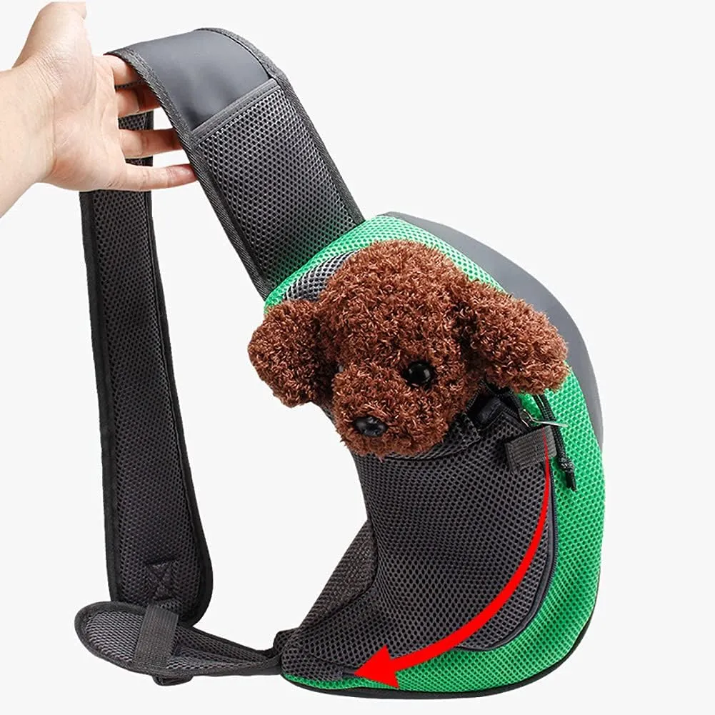 Pet Dog Sling Carrier, Breathable Mesh Portable Travel Safe Pet Sling Shoulder Bag Carrier with Adjustable Non-Slip Shoulder Strap for Small Dogs Cats Puppy (Small, Green)