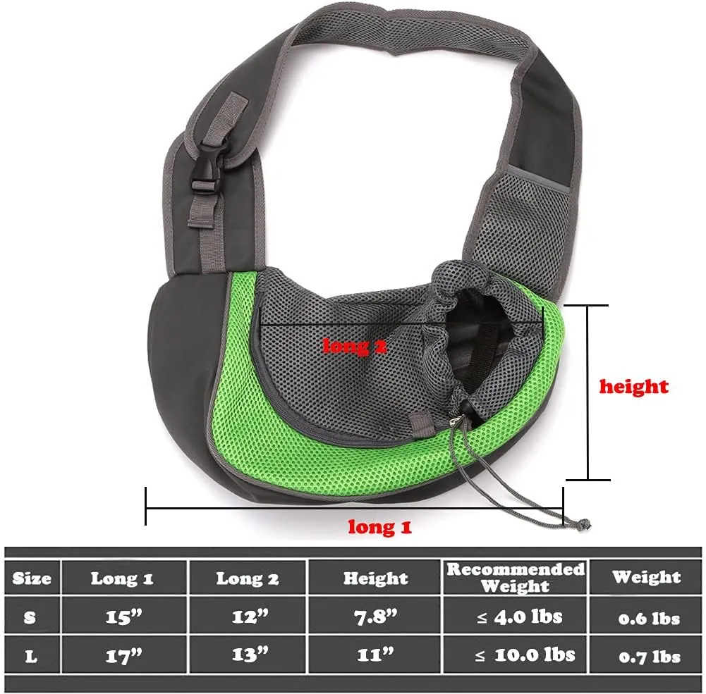 Pet Dog Sling Carrier, Breathable Mesh Portable Travel Safe Pet Sling Shoulder Bag Carrier with Adjustable Non-Slip Shoulder Strap for Small Dogs Cats Puppy (Small, Green)