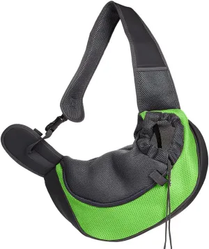 Pet Dog Sling Carrier, Breathable Mesh Portable Travel Safe Pet Sling Shoulder Bag Carrier with Adjustable Non-Slip Shoulder Strap for Small Dogs Cats Puppy (Small, Green)