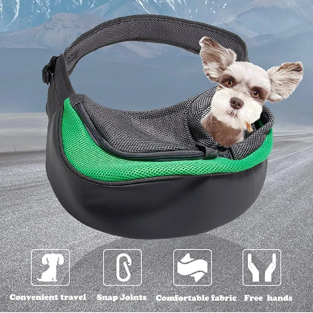Pet Dog Sling Carrier, Breathable Mesh Portable Travel Safe Pet Sling Shoulder Bag Carrier with Adjustable Non-Slip Shoulder Strap for Small Dogs Cats Puppy (Small, Green)