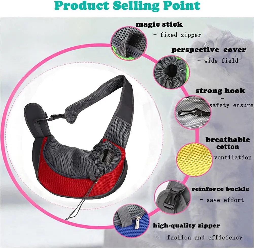 Pet Dog Sling Carrier, Breathable Mesh Portable Travel Safe Pet Sling Shoulder Bag Carrier with Adjustable Non-Slip Shoulder Strap for Small Dogs Cats Puppy