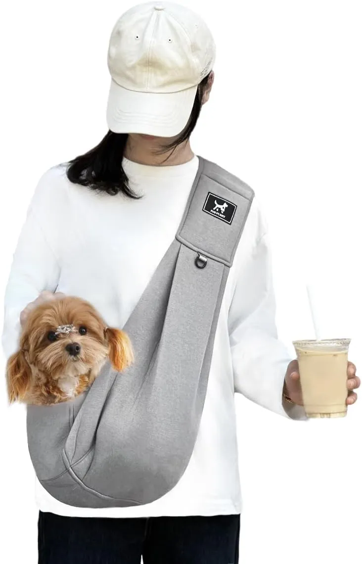 Pet Sling Carrier for Small Dogs & Cats – Hands-Free Crossbody Bag with Safety Buckle, Large Storage Pocket & Adjustable Strap – Soft Breathable Travel Sling for Pets Up to 25 lbs (Light Gray, Large)