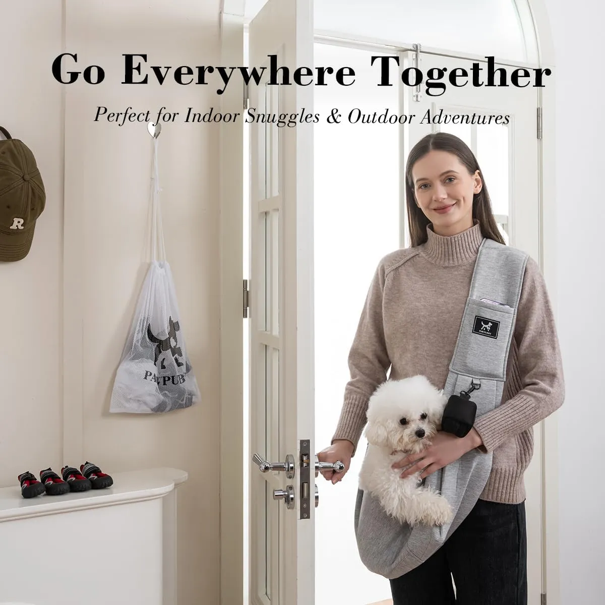 Pet Sling Carrier for Small Dogs & Cats – Hands-Free Crossbody Bag with Safety Buckle, Large Storage Pocket & Adjustable Strap – Soft Breathable Travel Sling for Pets Up to 25 lbs (Light Gray, Large)