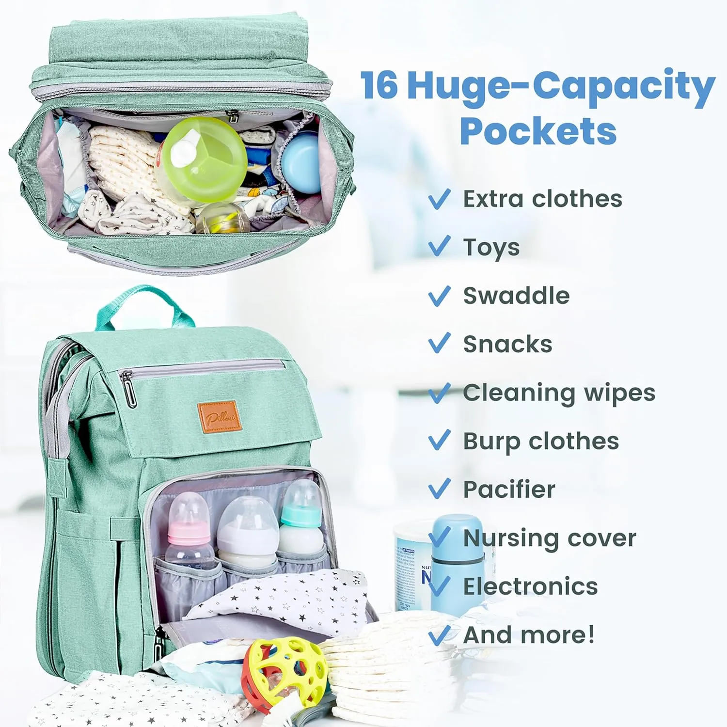 PILLANI Baby Diaper Bag Backpack - Diaper Backpack - Large Bag for Boys & Girls - Waterproof Travel Diaper Bags with Changing Pad - Baby Registry Search & Shower Gifts - Newborn Essentials Must Haves
