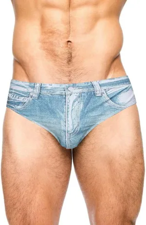 PJ PAUL JONES Men's Swim Brief Denim Print Swim Trunks Drawstring Waist Swimsuit Bikini Briefs