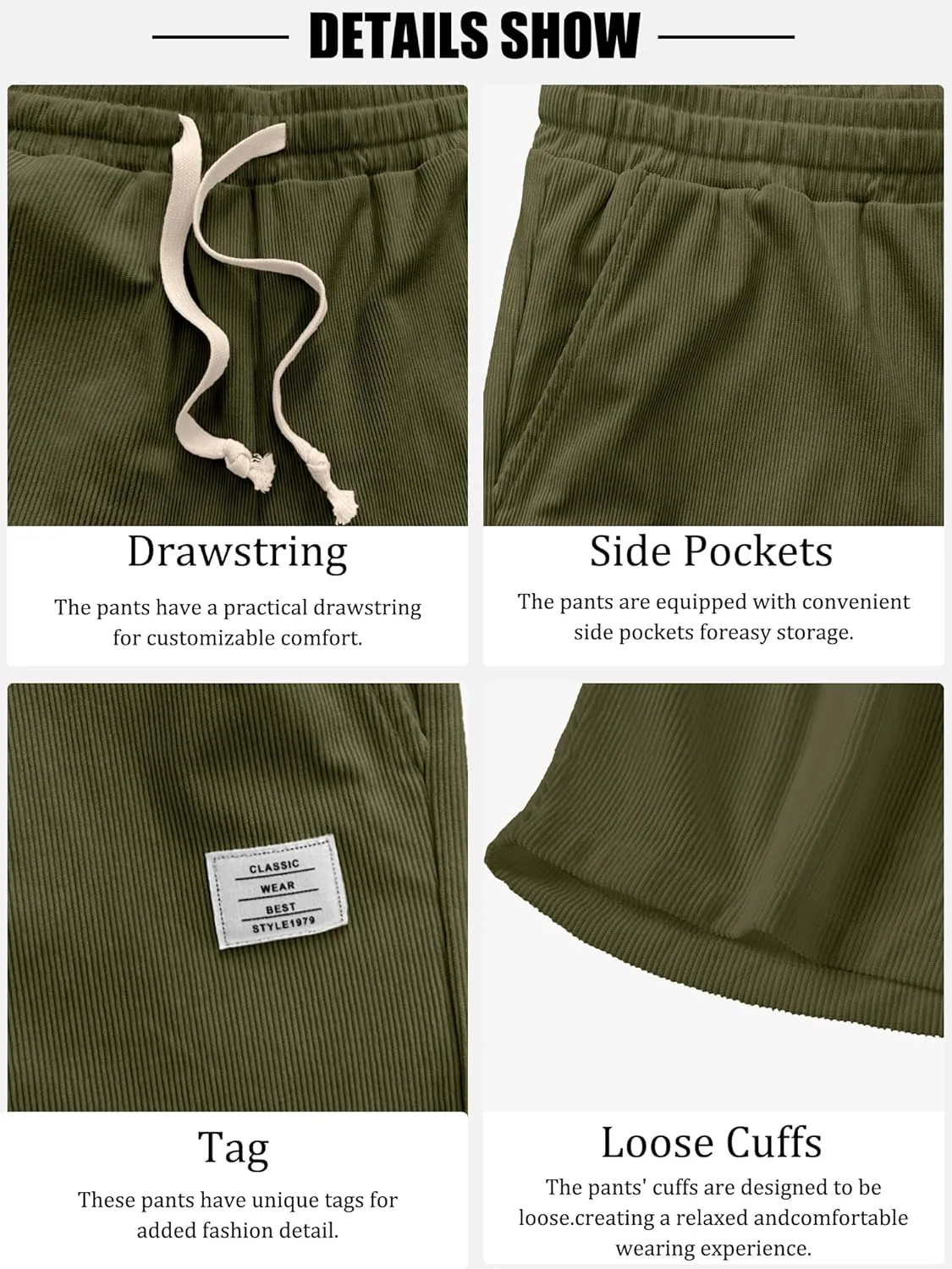 PLEPAN Men's Shorts Casual Corduroy Drawstring Elastic Waist Lightweight Summer Beach Shorts Loose Fit