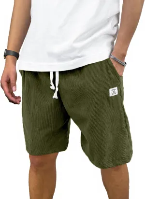 PLEPAN Men's Shorts Casual Corduroy Drawstring Elastic Waist Lightweight Summer Beach Shorts Loose Fit