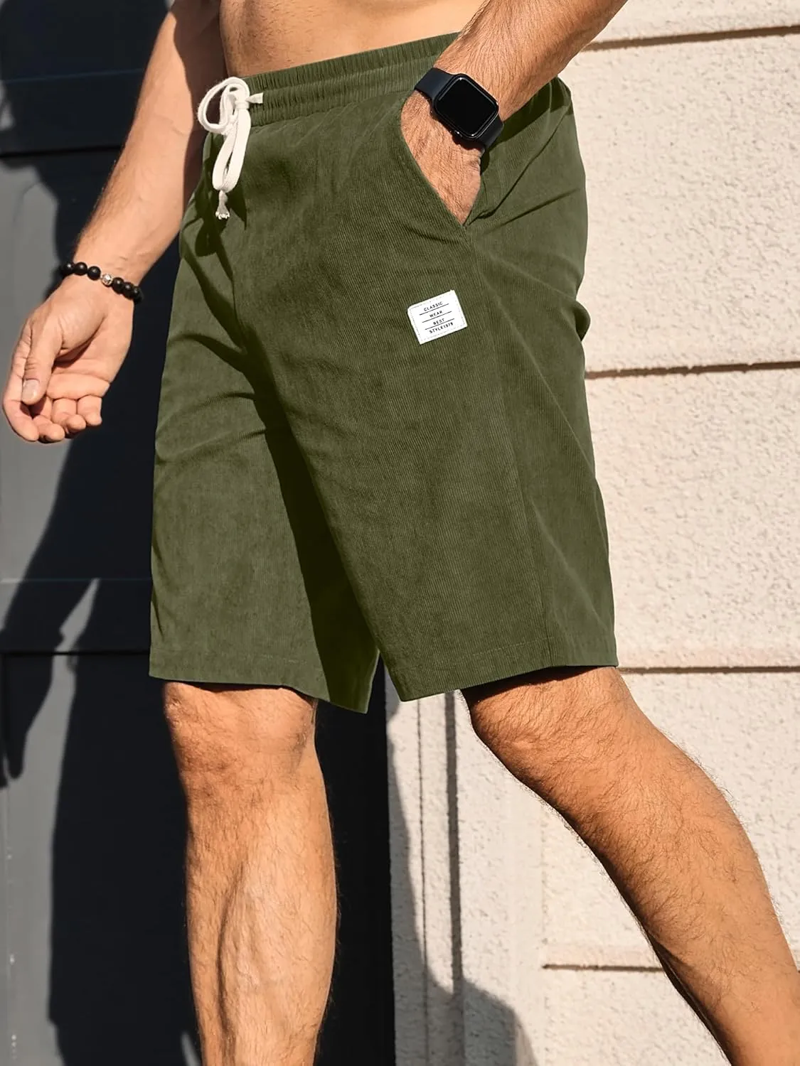 PLEPAN Men's Shorts Casual Corduroy Drawstring Elastic Waist Lightweight Summer Beach Shorts Loose Fit