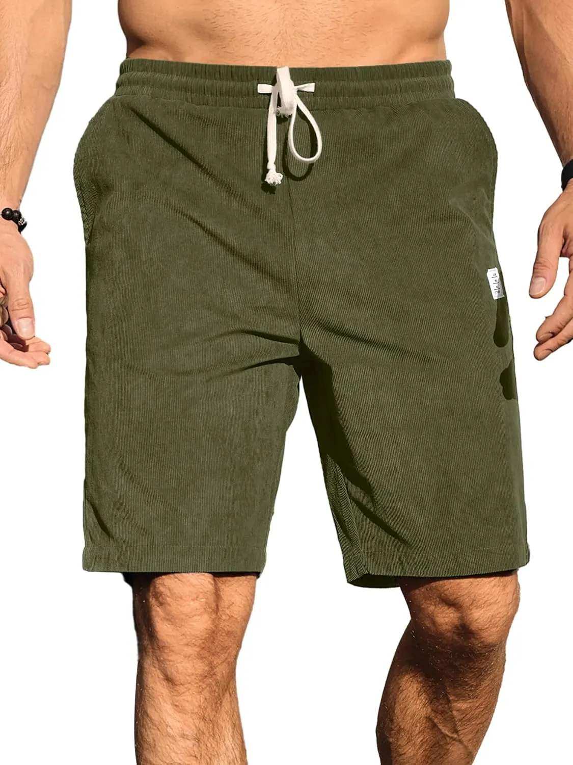 PLEPAN Men's Shorts Casual Corduroy Drawstring Elastic Waist Lightweight Summer Beach Shorts Loose Fit