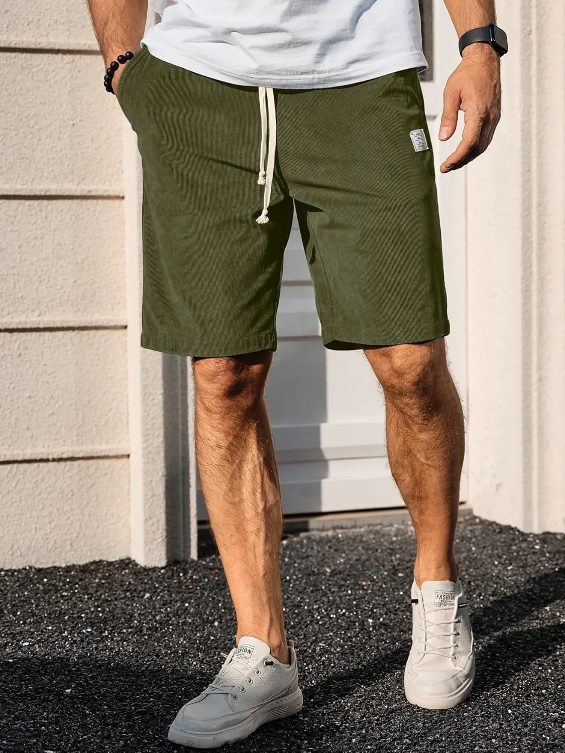 PLEPAN Men's Shorts Casual Corduroy Drawstring Elastic Waist Lightweight Summer Beach Shorts Loose Fit