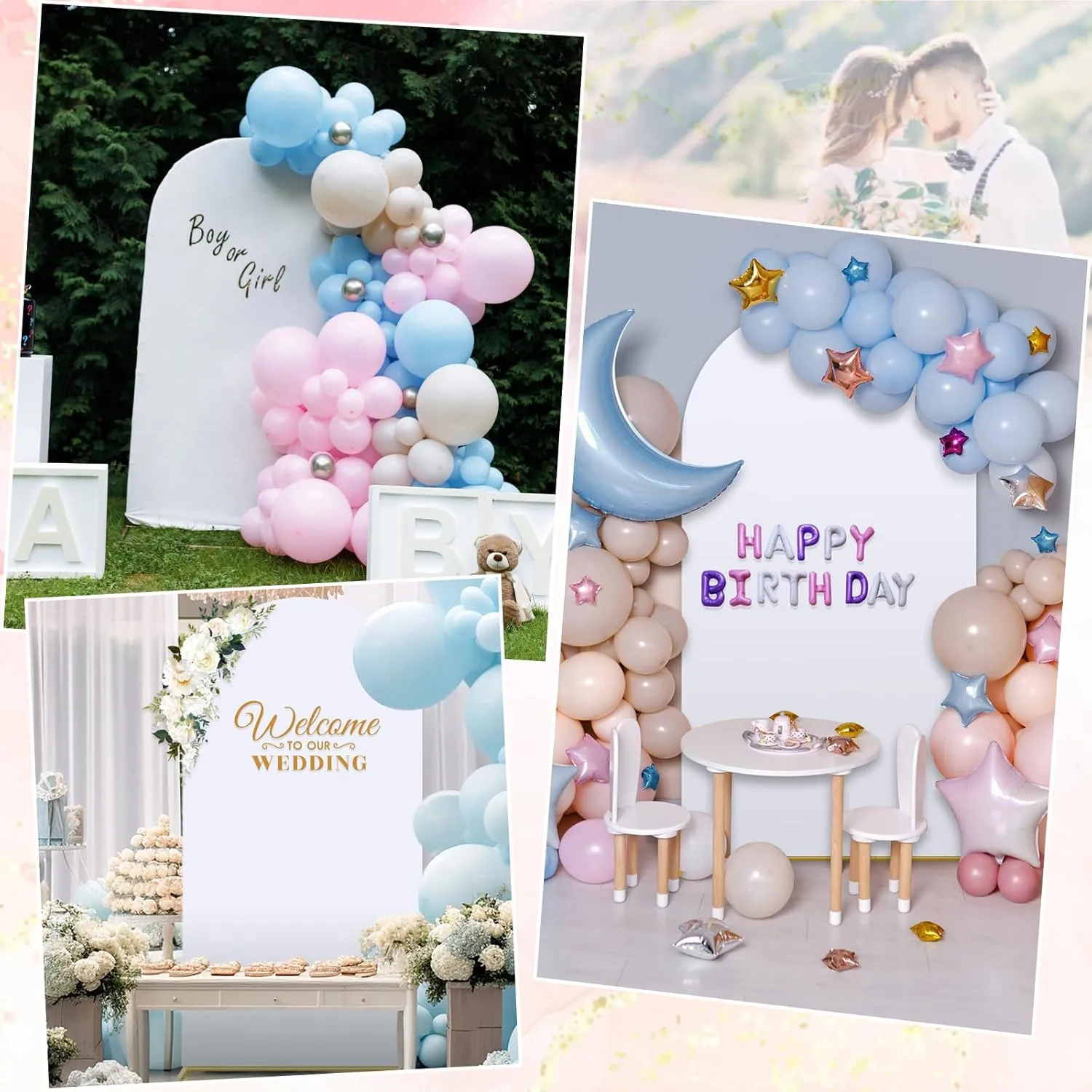PLULON Arch Backdrop Stand with Wedding Spandex Arch Cover 7.2FT Wedding Square Arch Frame Metal Balloon Arch Stand for Birthday Baby Shower Bridal Banquet Ceremony Decoration (White Cover, 7.2FT)