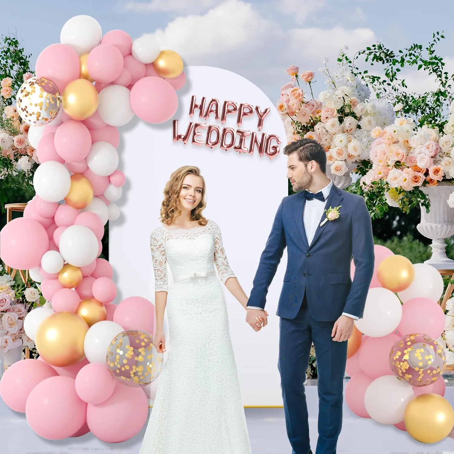 PLULON Arch Backdrop Stand with Wedding Spandex Arch Cover 7.2FT Wedding Square Arch Frame Metal Balloon Arch Stand for Birthday Baby Shower Bridal Banquet Ceremony Decoration (White Cover, 7.2FT)