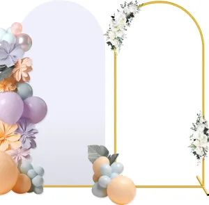 PLULON Arch Backdrop Stand with Wedding Spandex Arch Cover 7.2FT Wedding Square Arch Frame Metal Balloon Arch Stand for Birthday Baby Shower Bridal Banquet Ceremony Decoration (White Cover, 7.2FT)