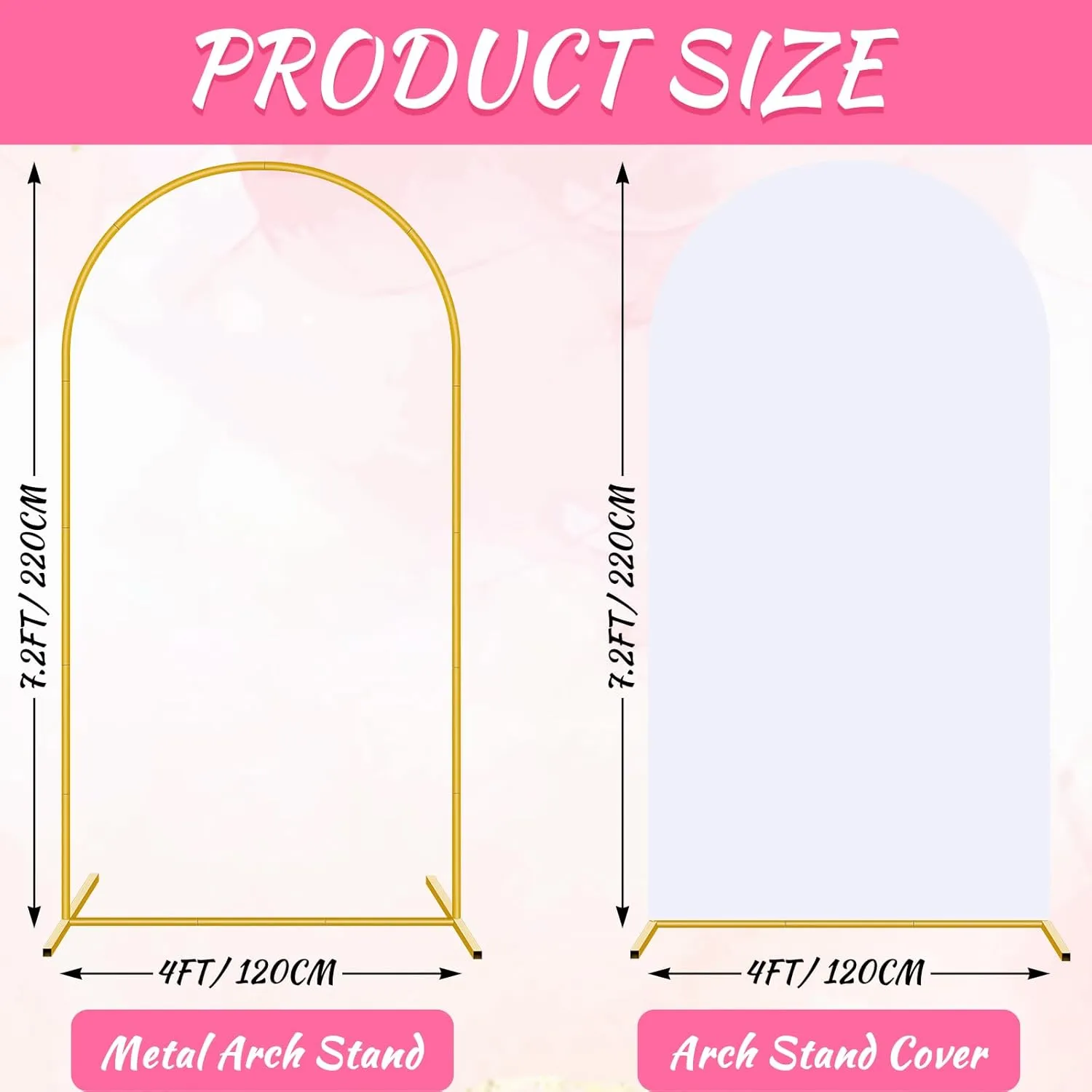 PLULON Arch Backdrop Stand with Wedding Spandex Arch Cover 7.2FT Wedding Square Arch Frame Metal Balloon Arch Stand for Birthday Baby Shower Bridal Banquet Ceremony Decoration (White Cover, 7.2FT)